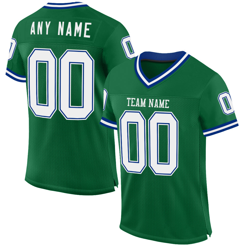Custom Kelly Green White-Royal Mesh Authentic Throwback Football Jersey - Sky-Custom