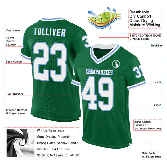Custom Kelly Green White-Light Blue Mesh Authentic Throwback Football Jersey - Sky-Custom