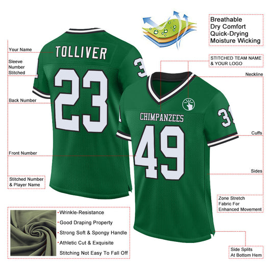 Custom Kelly Green White-Black Mesh Authentic Throwback Football Jersey - Sky-Custom