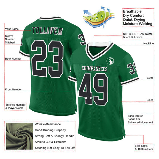 Custom Kelly Green Black-White Mesh Authentic Throwback Football Jersey - Sky-Custom