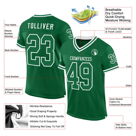 Custom Kelly Green White Mesh Authentic Throwback Football Jersey - Sky-Custom