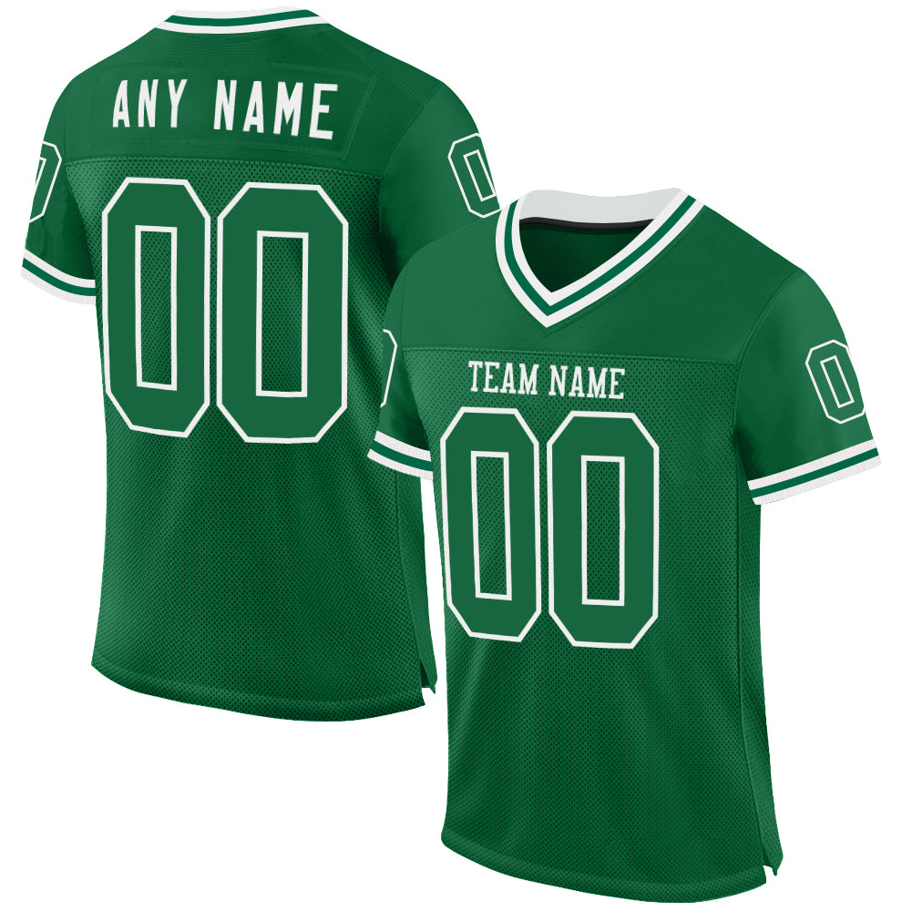 Custom Kelly Green White Mesh Authentic Throwback Football Jersey - Sky-Custom
