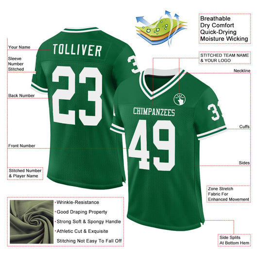 Custom Kelly Green White Mesh Authentic Throwback Football Jersey - Sky-Custom