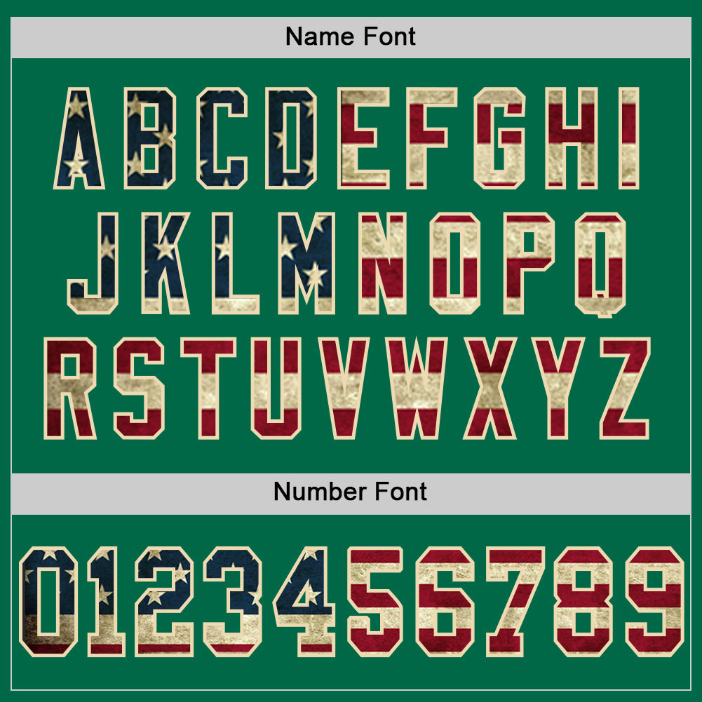 Custom Kelly Green Vintage USA Flag Cream-Red Mesh Authentic Throwback Football Jersey - Sky-Custom