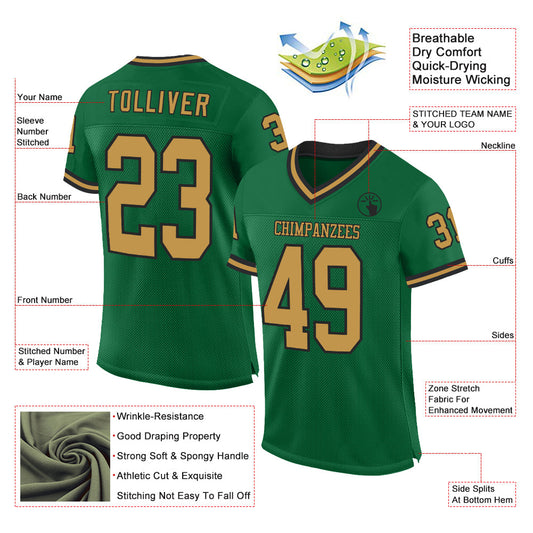 Custom Kelly Green Old Gold-Black Mesh Authentic Throwback Football Jersey - Sky-Custom