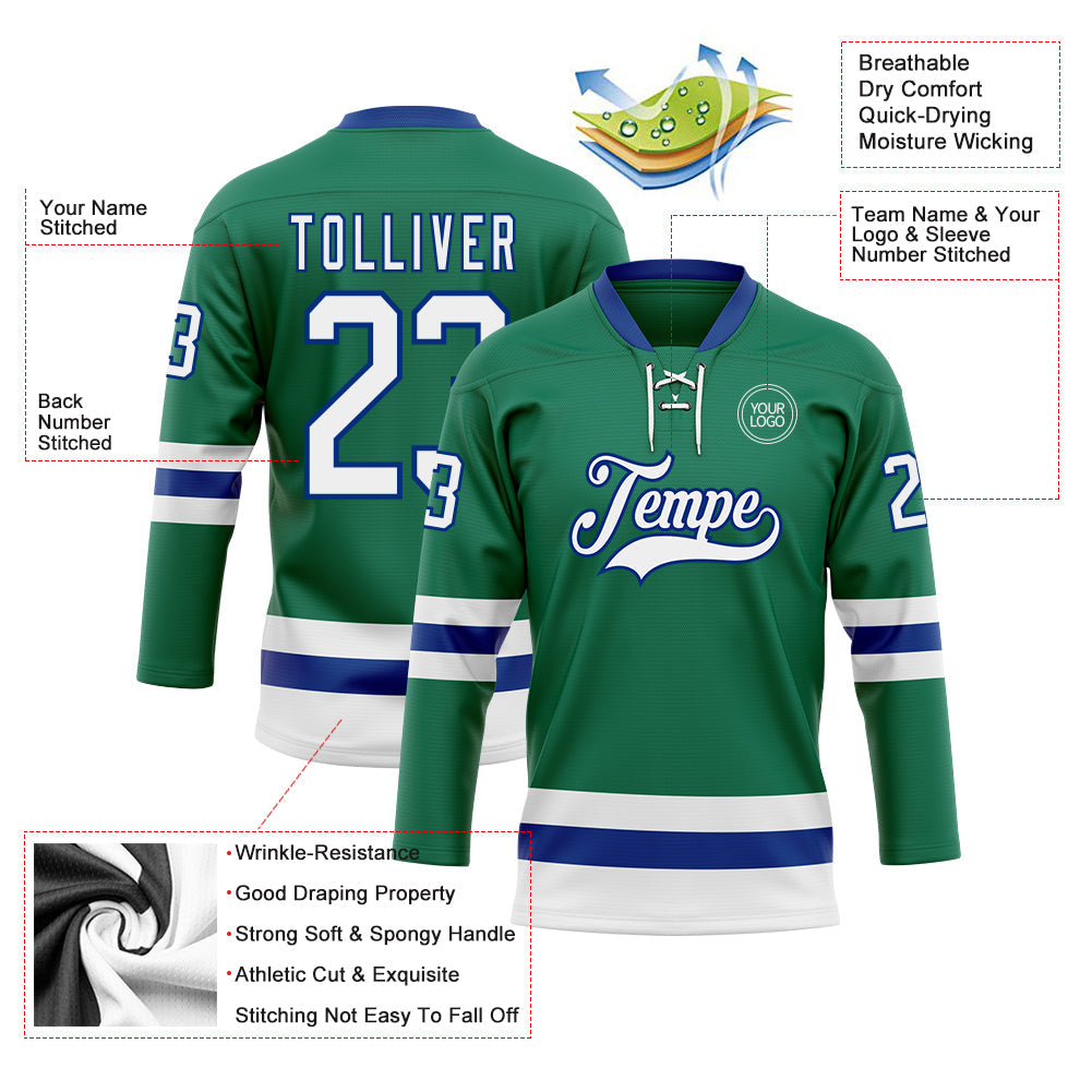 Custom Kelly Green White-Royal Hockey Lace Neck Jersey - Sky-Custom