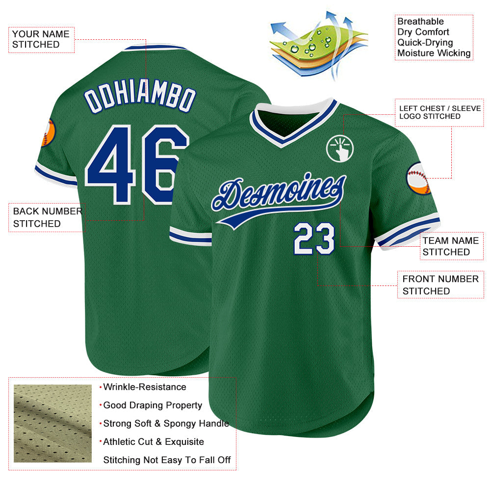 Custom Kelly Green Royal-White Authentic Throwback Baseball Jersey - Sky-Custom