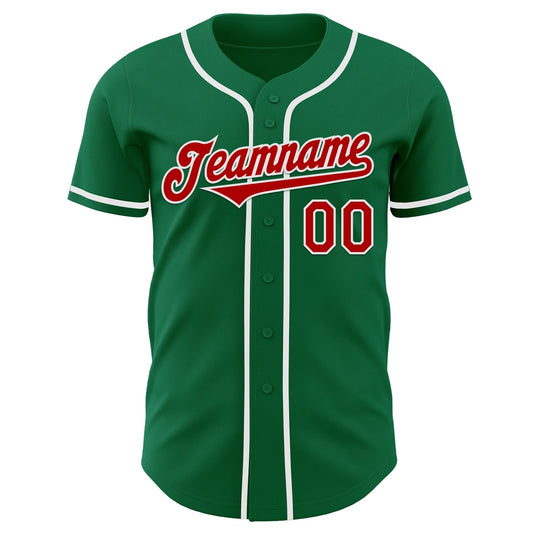 Custom Kelly Green Red-White Authentic Baseball Jersey - Sky-Custom