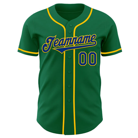 Custom Kelly Green Royal-Yellow Authentic Baseball Jersey - Sky-Custom