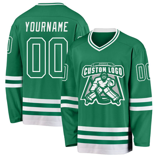 Custom Kelly Green White Hockey Jersey - Sky-Custom