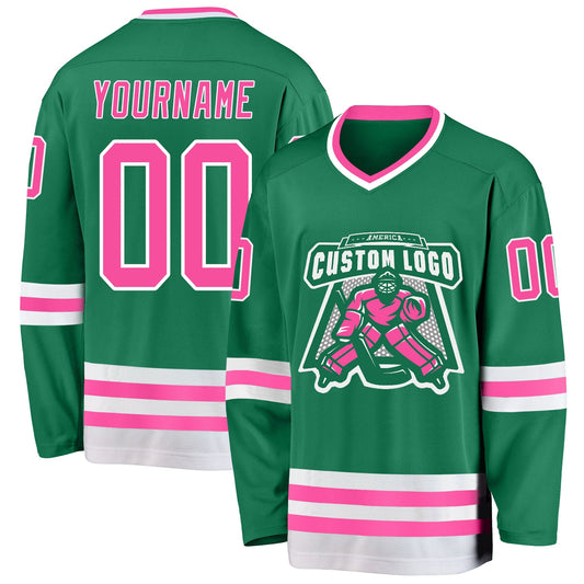 Custom Kelly Green Pink-White Hockey Jersey - Sky-Custom