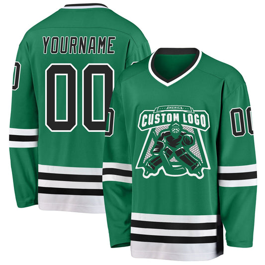 Custom Kelly Green Black-White Hockey Jersey - Sky-Custom