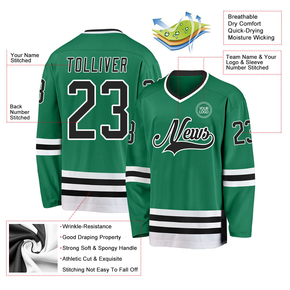 Custom Kelly Green Black-White Hockey Jersey - Sky-Custom