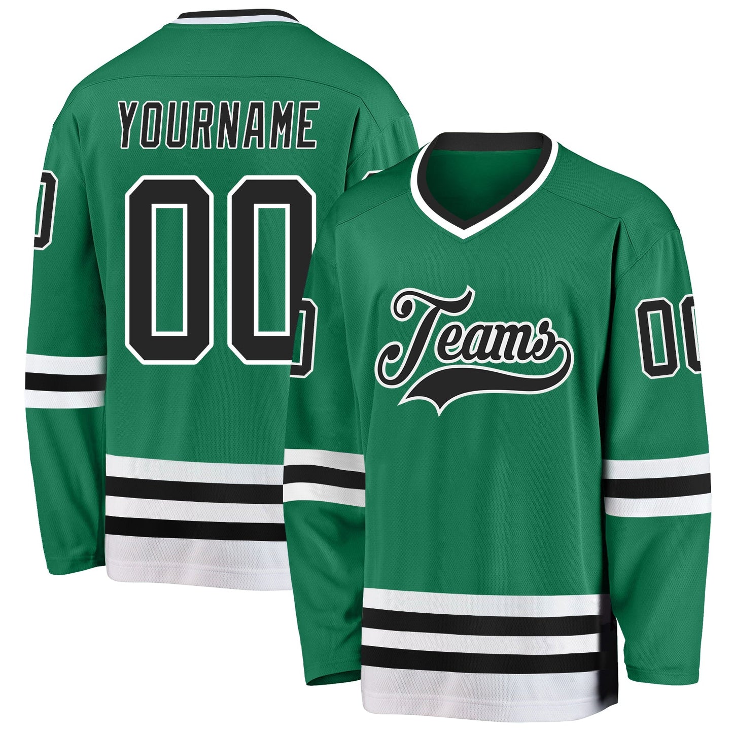 Custom Kelly Green Black-White Hockey Jersey - Sky-Custom