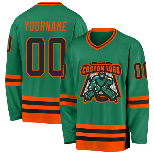 Custom Kelly Green Black-Orange Hockey Jersey - Sky-Custom
