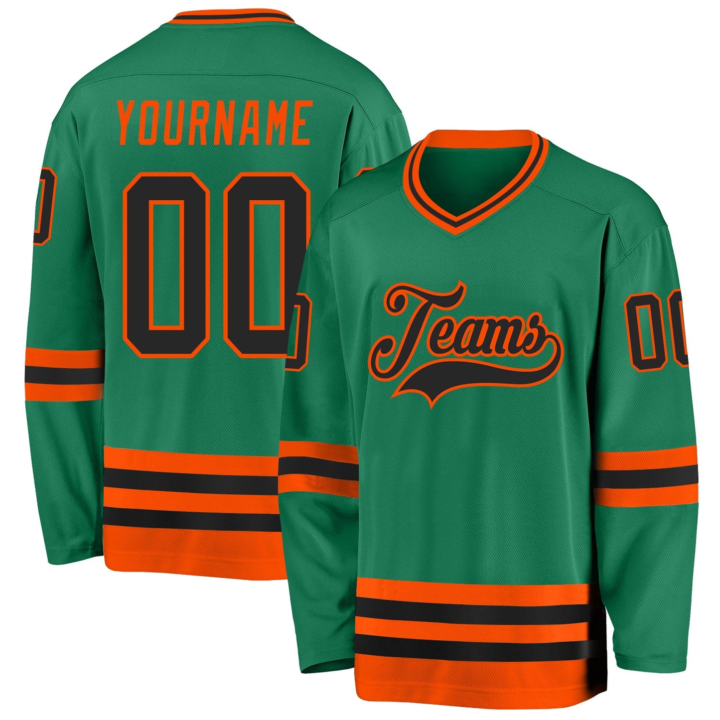Custom Kelly Green Black-Orange Hockey Jersey - Sky-Custom