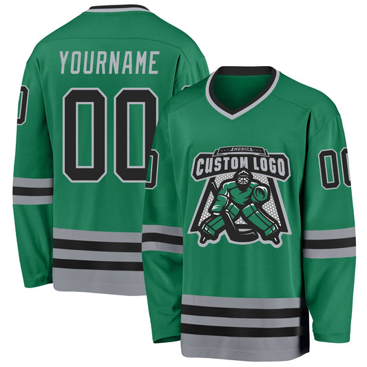 Custom Kelly Green Black-Gray Hockey Jersey - Sky-Custom