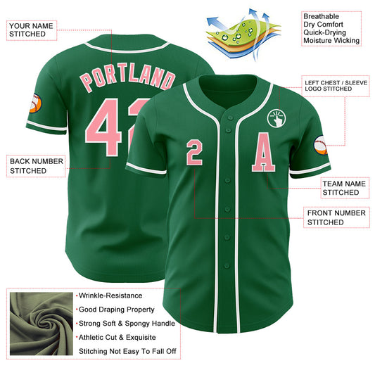 Custom Kelly Green Medium Pink-White Authentic Baseball Jersey - Sky-Custom