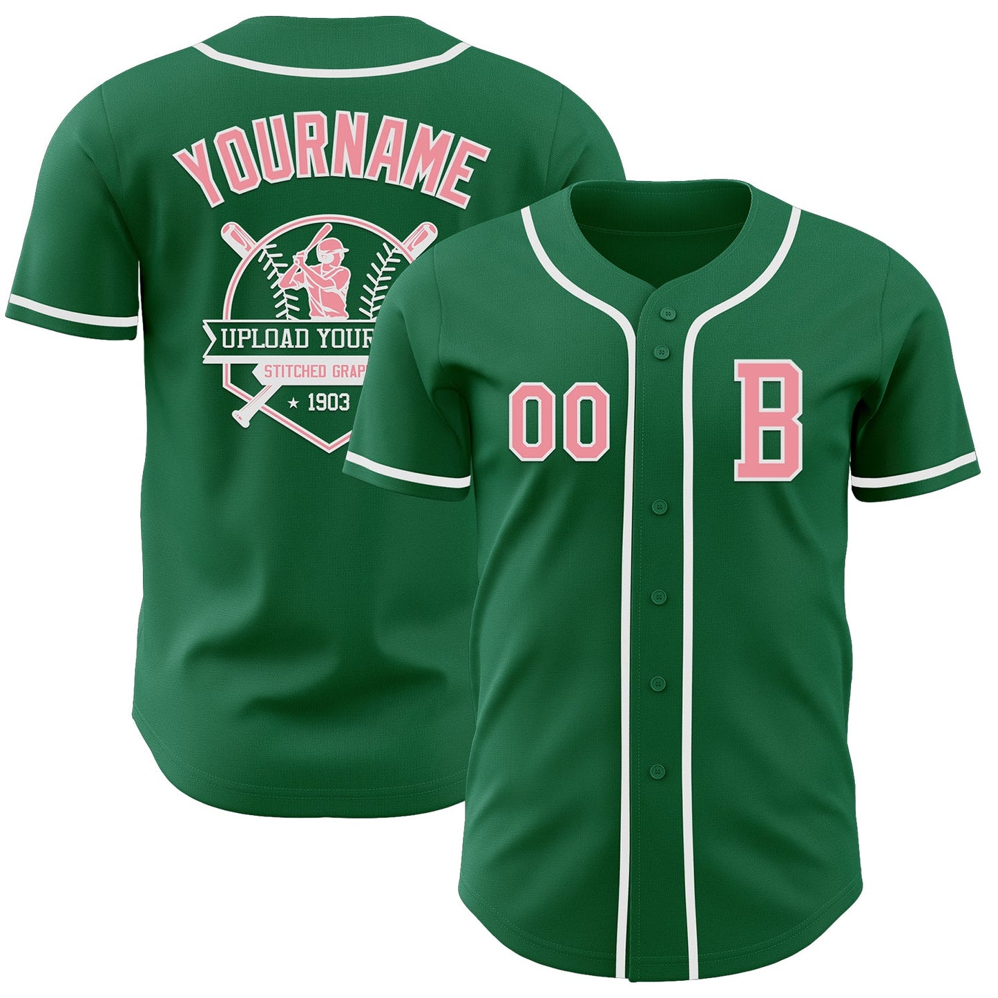 Custom Kelly Green Medium Pink-White Authentic Baseball Jersey - Sky-Custom