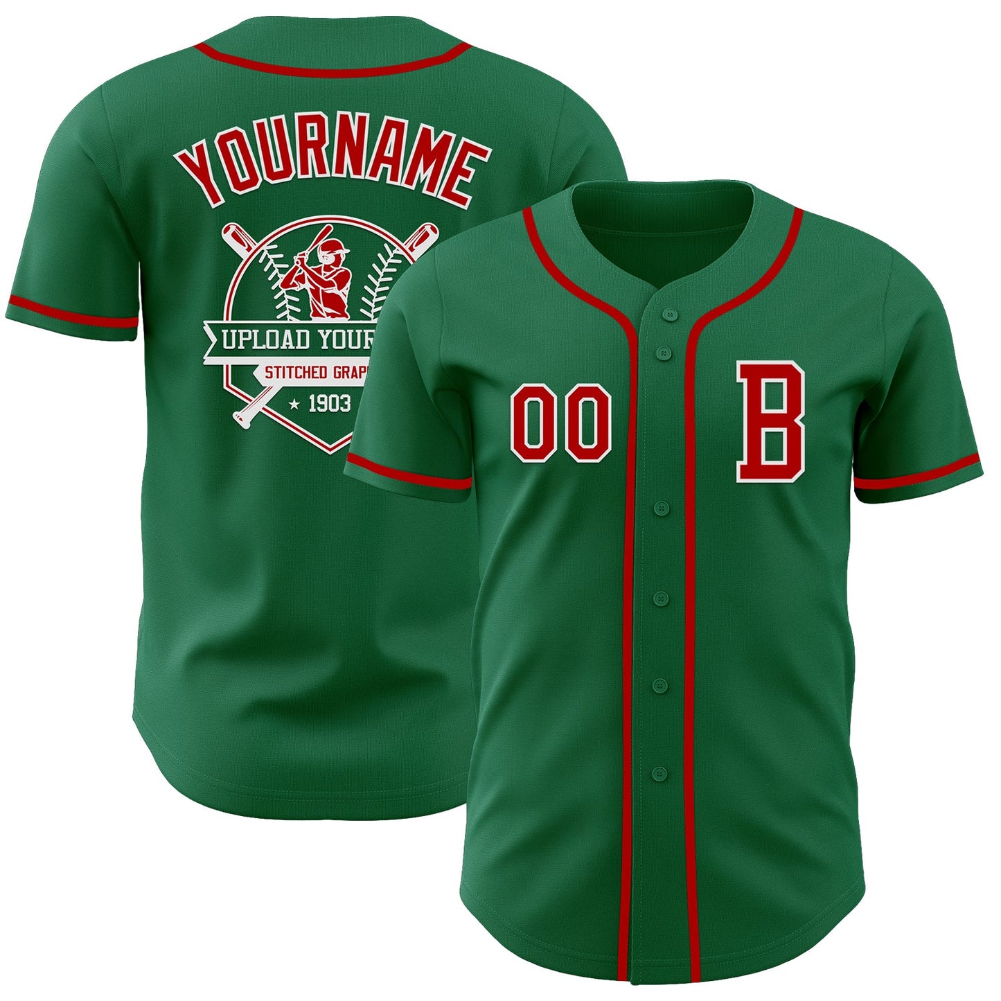 Custom Kelly Green Red-White Authentic Baseball Jersey - Sky-Custom