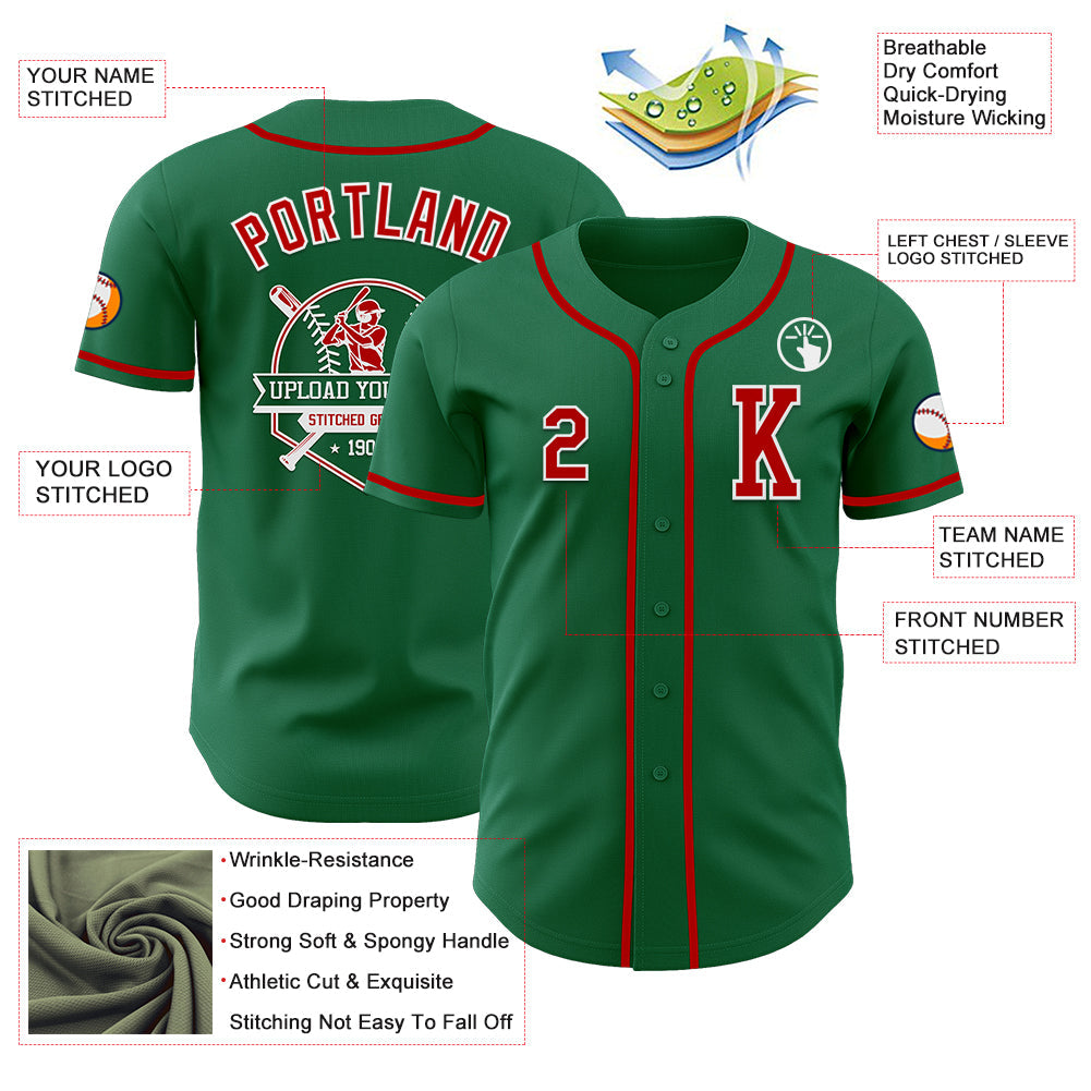 Custom Kelly Green Red-White Authentic Baseball Jersey - Sky-Custom
