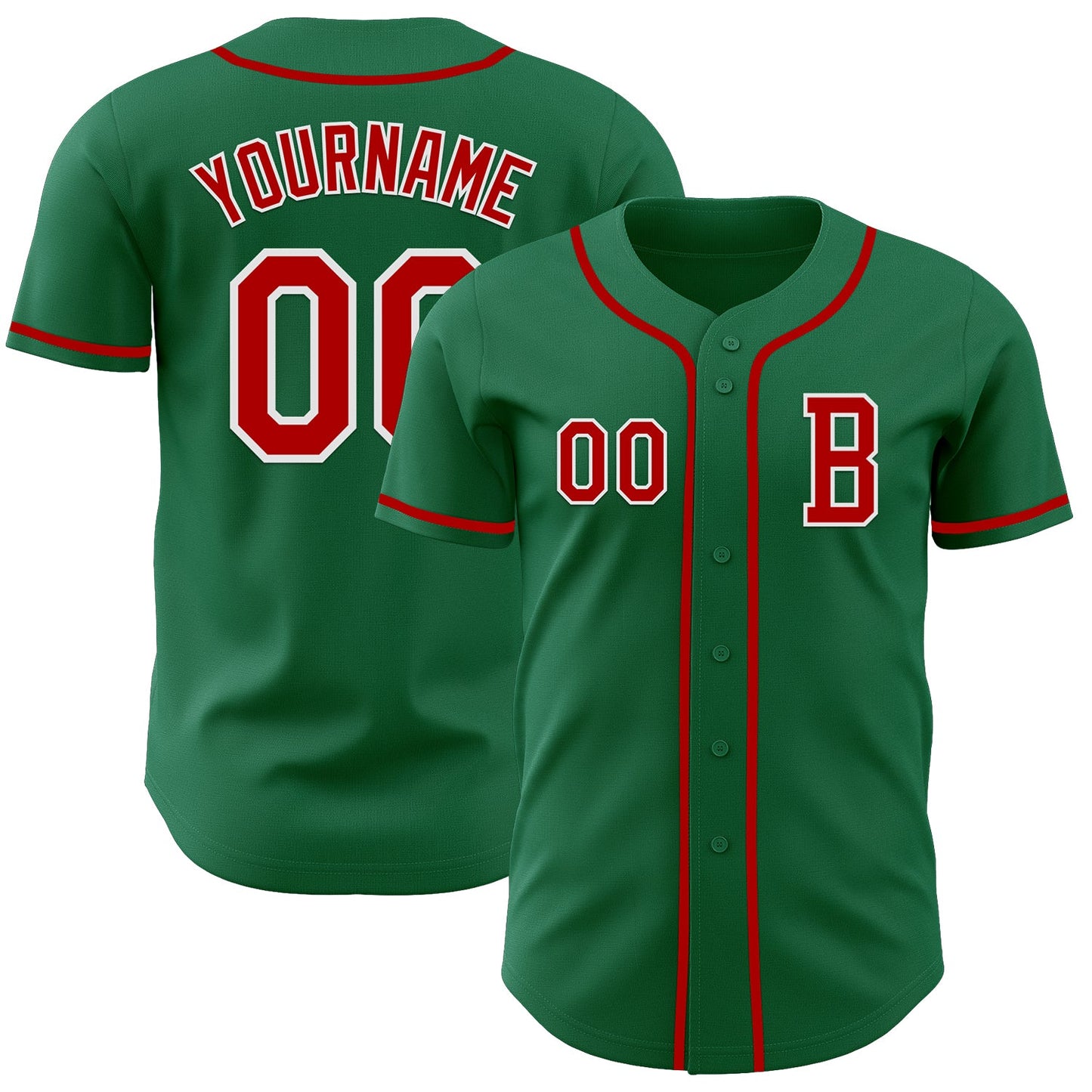 Custom Kelly Green Red-White Authentic Baseball Jersey - Sky-Custom