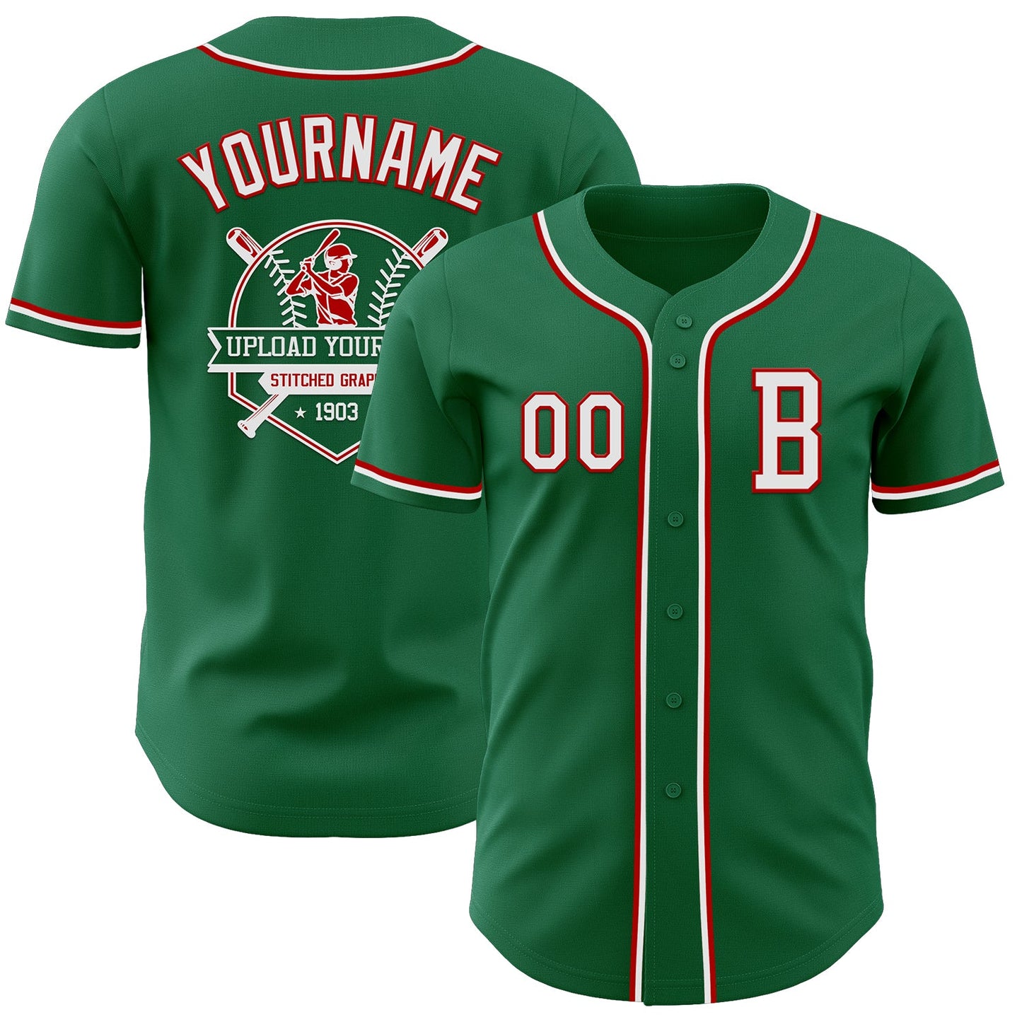 Custom Kelly Green White-Red Authentic Baseball Jersey - Sky-Custom