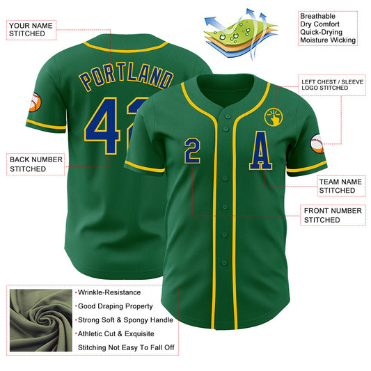 Custom Kelly Green Royal-Yellow Authentic Baseball Jersey - Sky-Custom