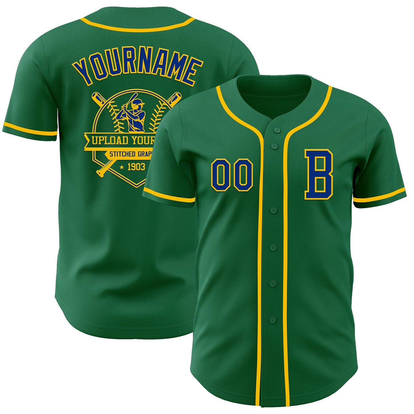 Custom Kelly Green Royal-Yellow Authentic Baseball Jersey - Sky-Custom