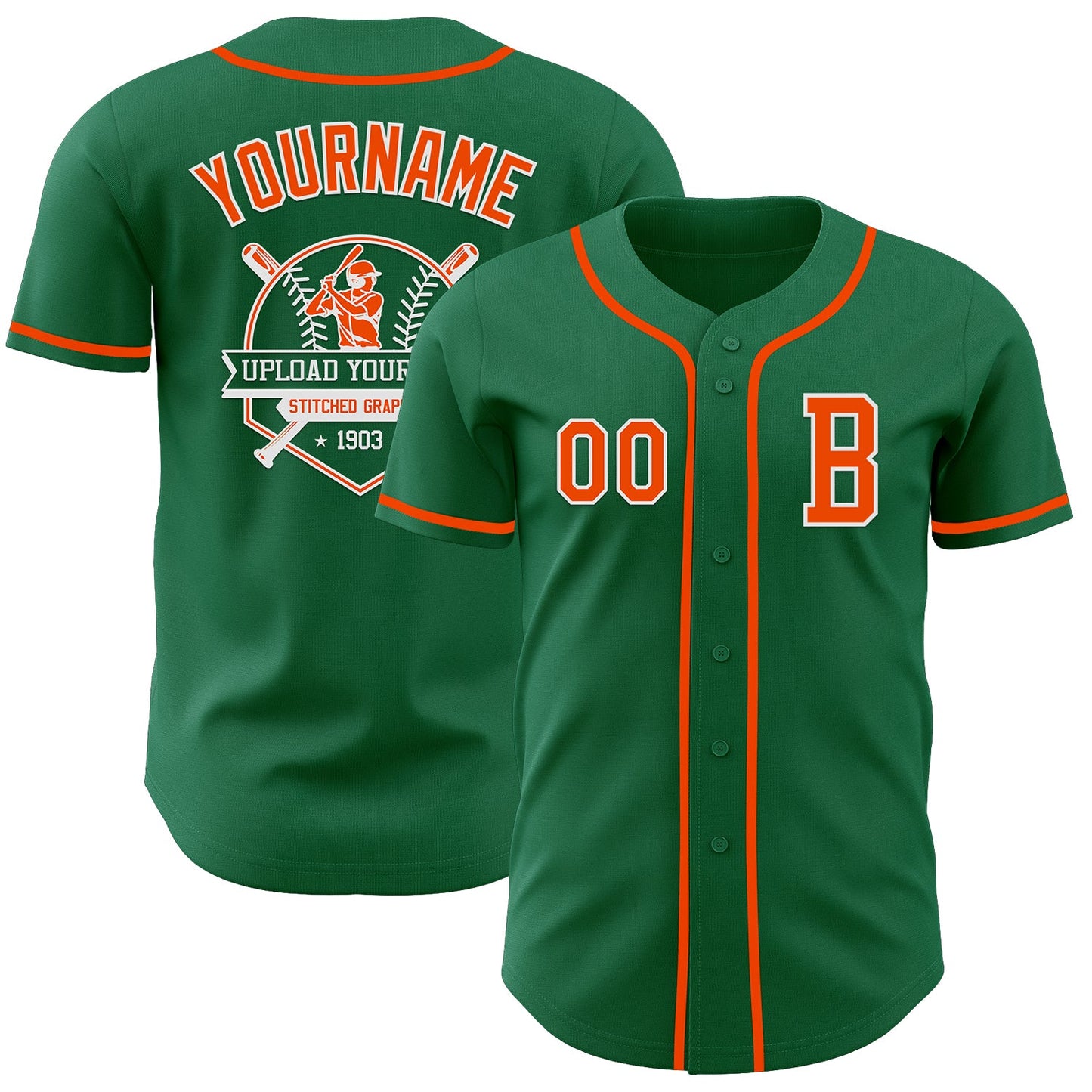 Custom Kelly Green Orange-White Authentic Baseball Jersey - Sky-Custom