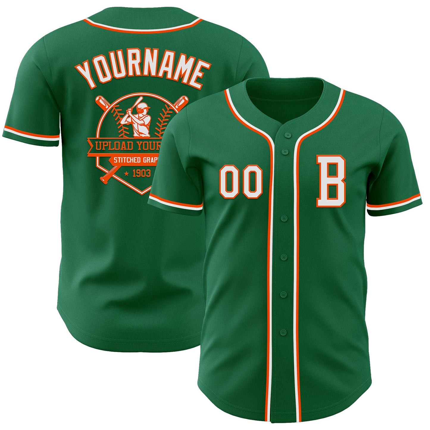 Custom Kelly Green White-Orange Authentic Baseball Jersey - Sky-Custom