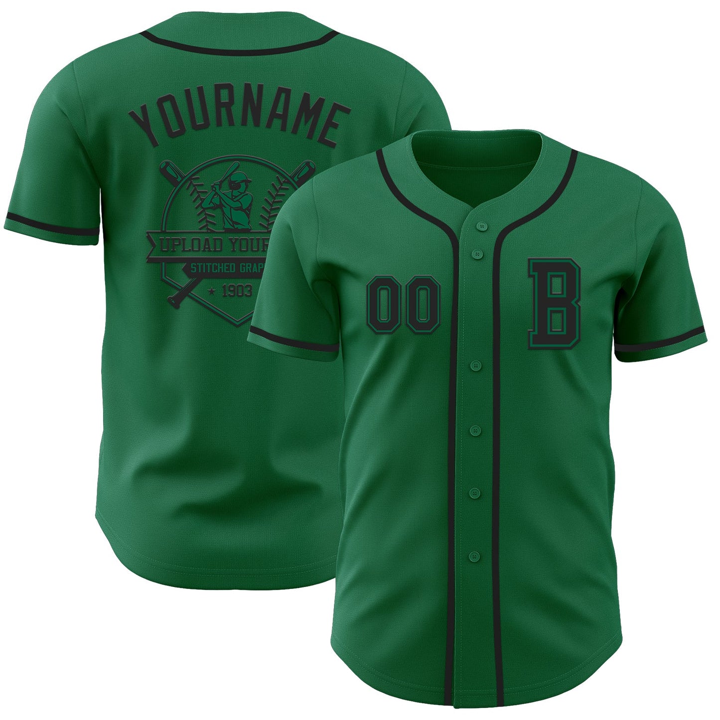 Custom Kelly Green Black Authentic Baseball Jersey - Sky-Custom