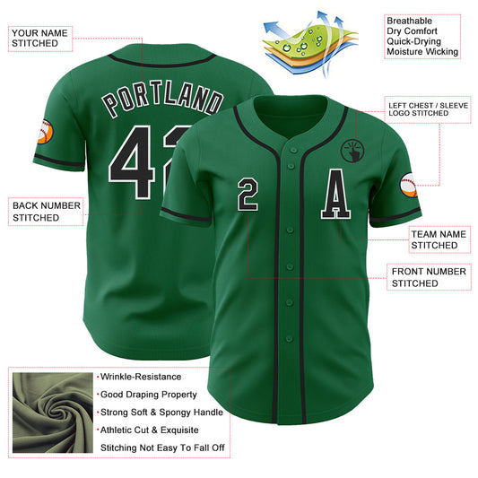 Custom Kelly Green Black-White Authentic Baseball Jersey - Sky-Custom