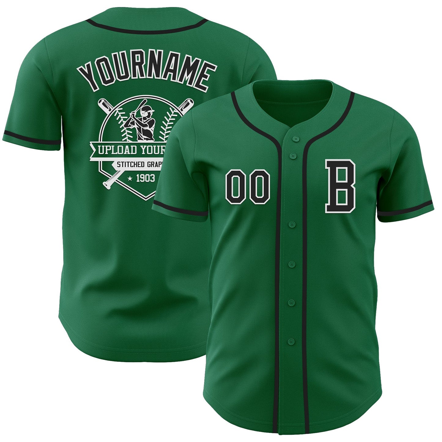 Custom Kelly Green Black-White Authentic Baseball Jersey - Sky-Custom