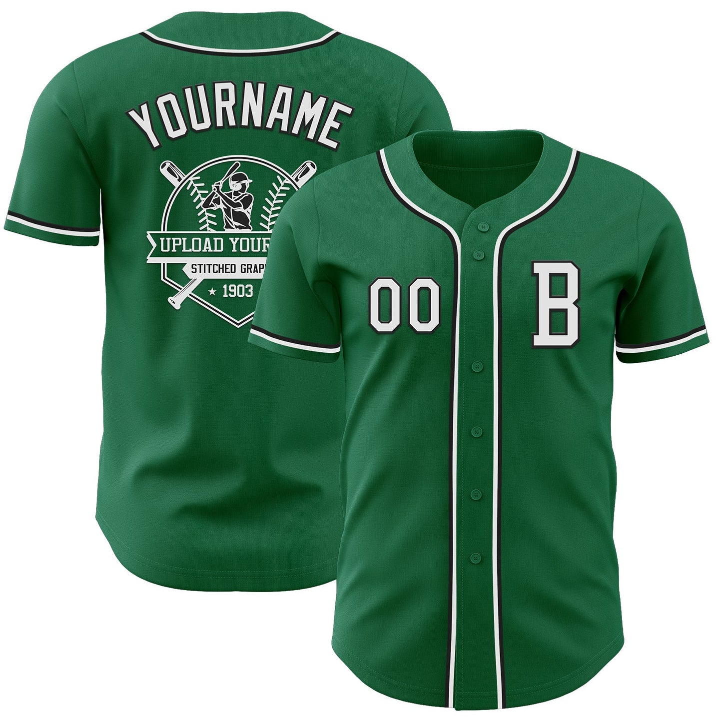 Custom Kelly Green White-Black Authentic Baseball Jersey - Sky-Custom