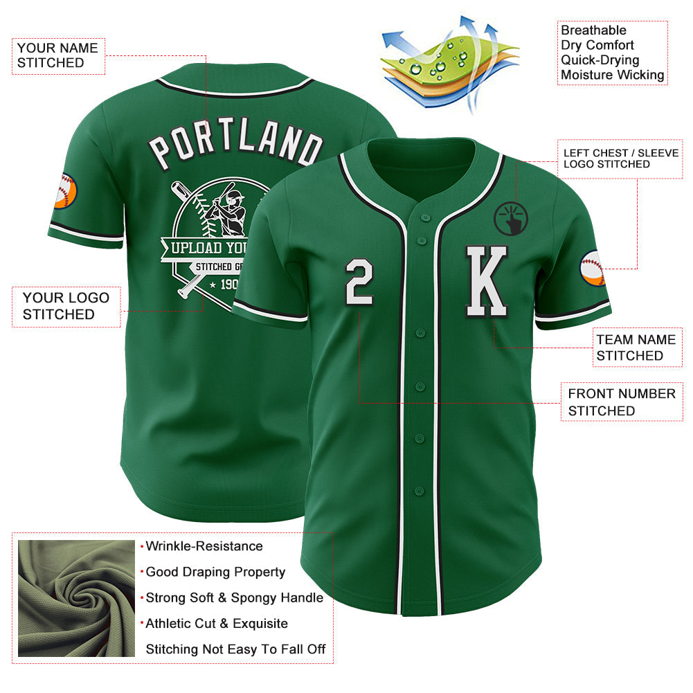 Custom Kelly Green White-Black Authentic Baseball Jersey - Sky-Custom