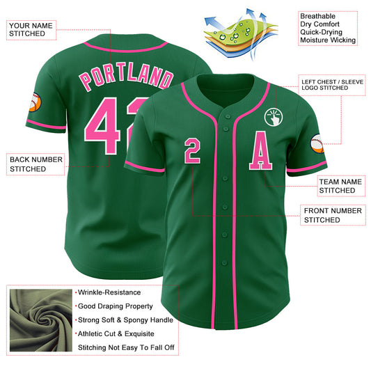 Custom Kelly Green Pink-White Authentic Baseball Jersey - Sky-Custom