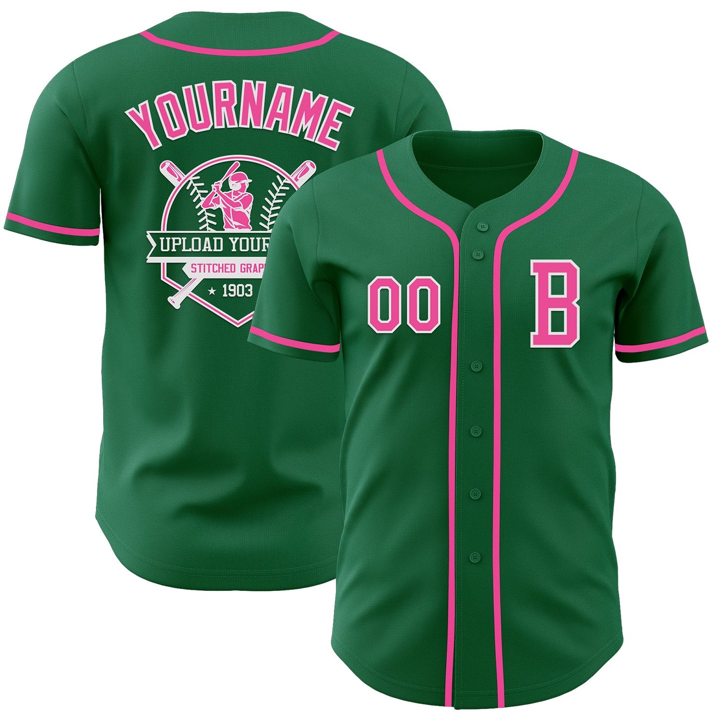 Custom Kelly Green Pink-White Authentic Baseball Jersey - Sky-Custom