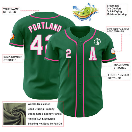 Custom Kelly Green White-Pink Authentic Baseball Jersey - Sky-Custom