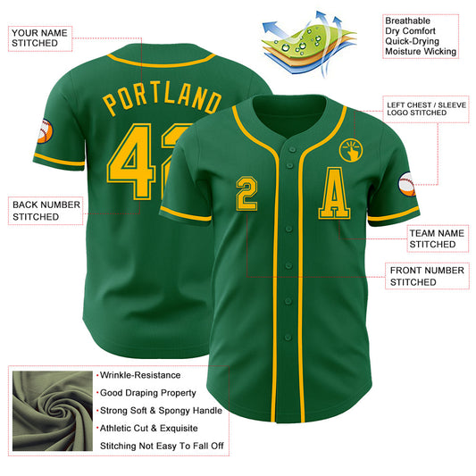 Custom Kelly Green Gold Authentic Baseball Jersey - Sky-Custom