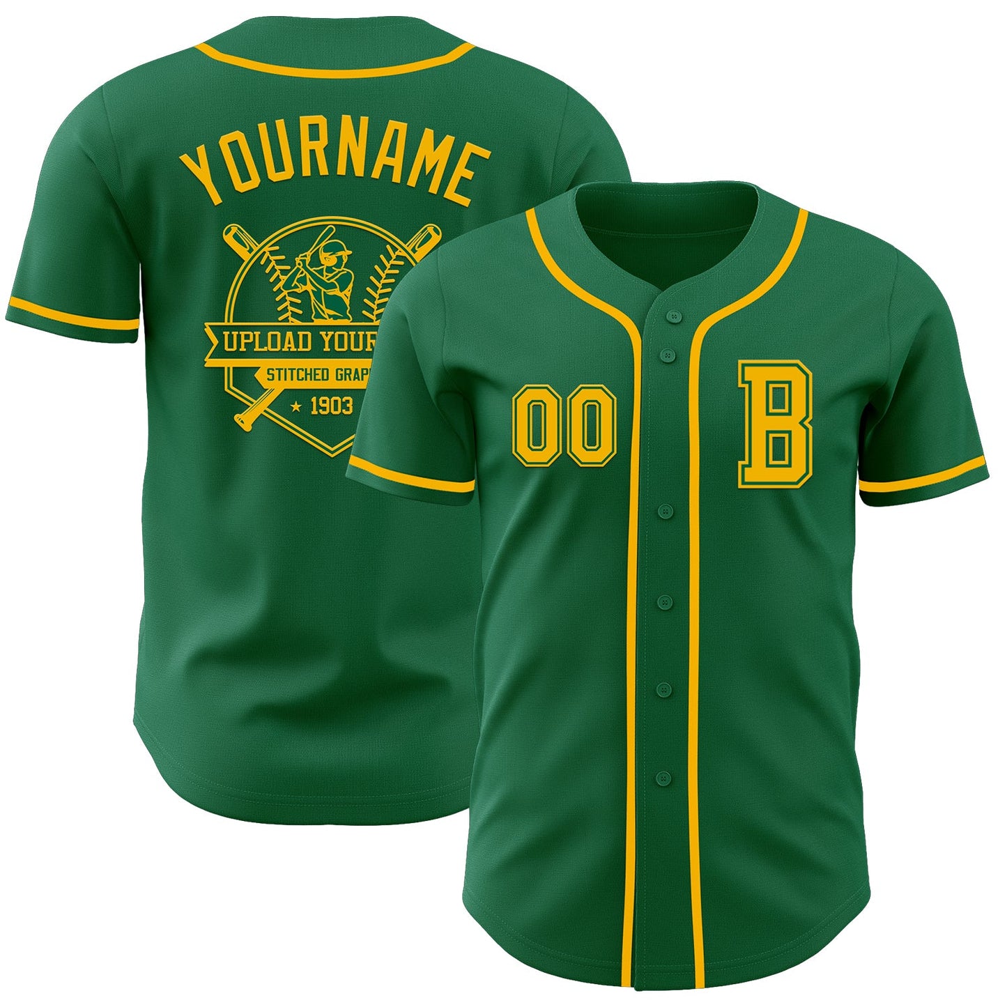 Custom Kelly Green Gold Authentic Baseball Jersey - Sky-Custom