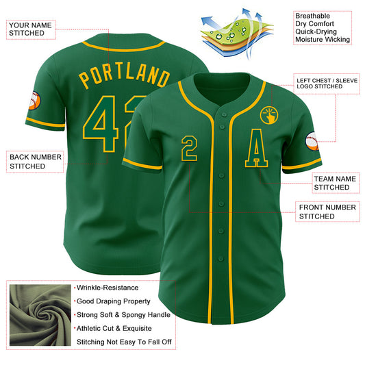 Custom Kelly Green Gold Authentic Baseball Jersey - Sky-Custom