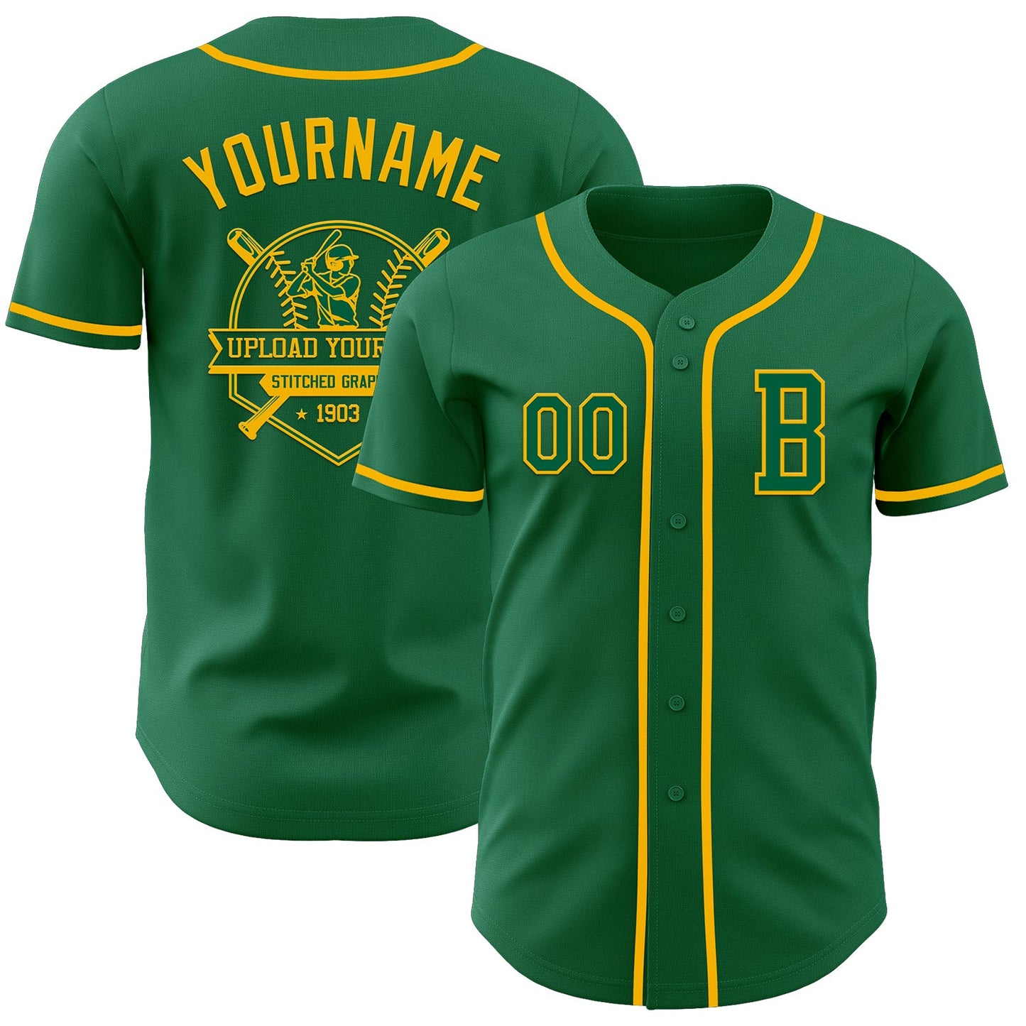 Custom Kelly Green Gold Authentic Baseball Jersey - Sky-Custom