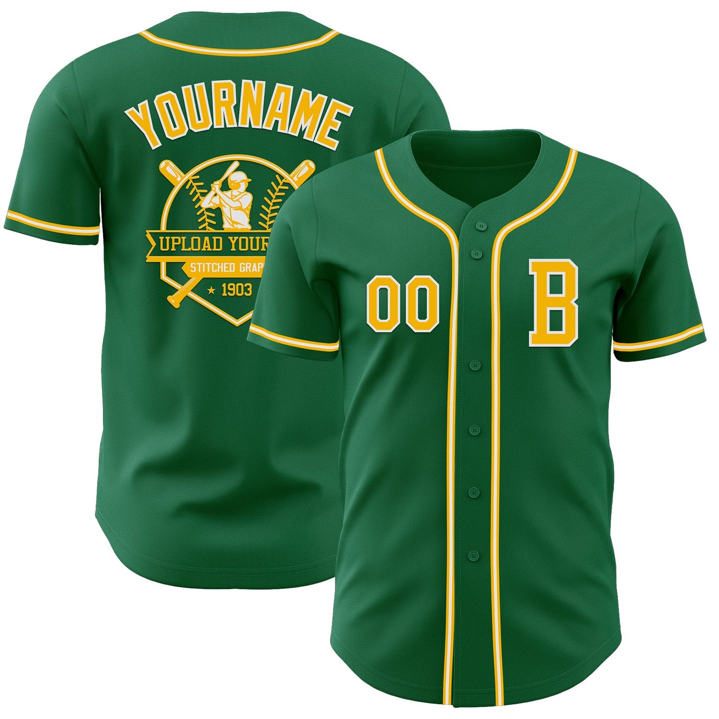 Custom Kelly Green Gold-White Authentic Baseball Jersey - Sky-Custom