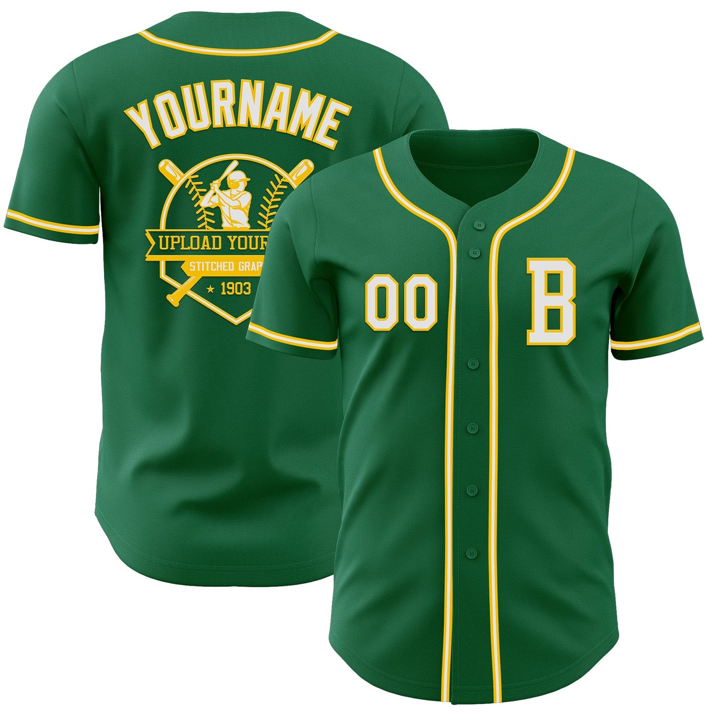 Custom Kelly Green White-Yellow Authentic Baseball Jersey - Sky-Custom
