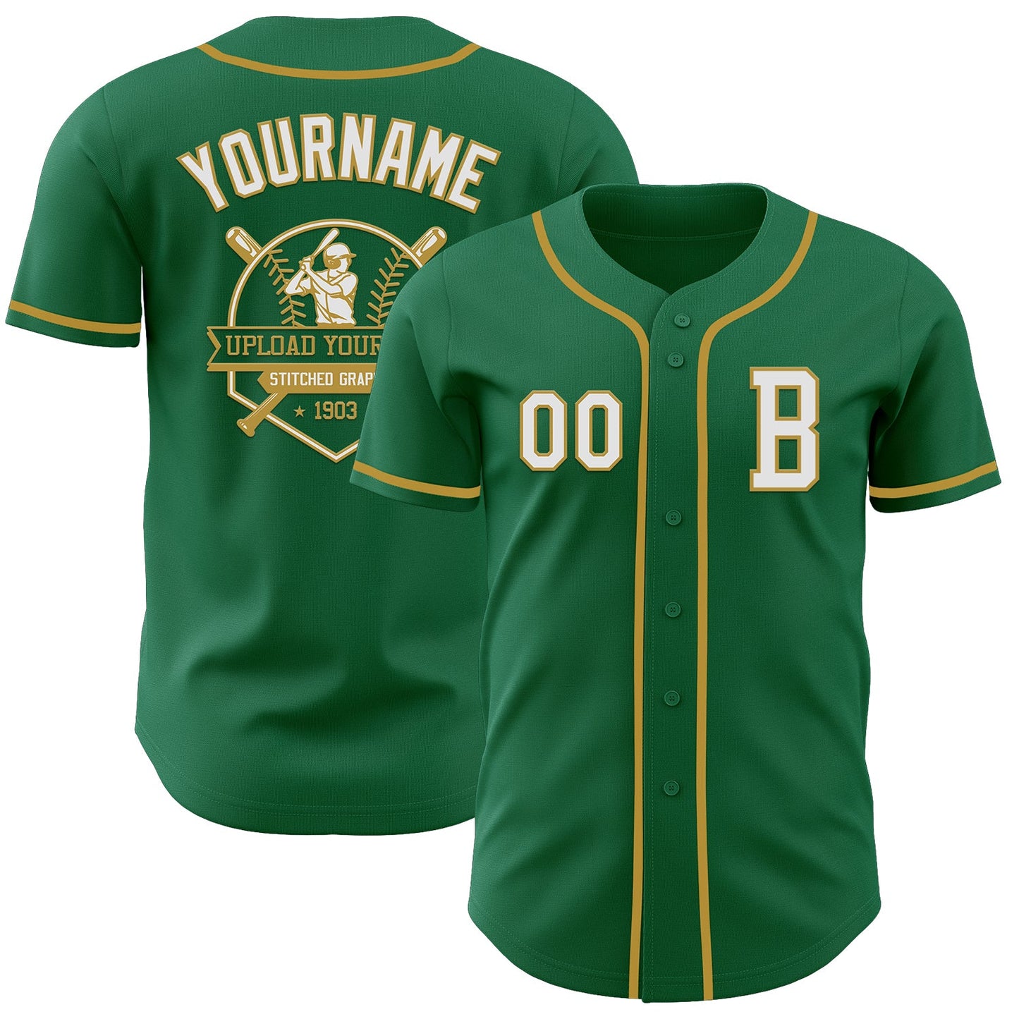 Custom Kelly Green White-Old Gold Authentic Baseball Jersey - Sky-Custom
