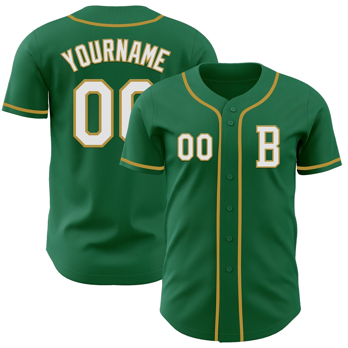 Custom Kelly Green White-Old Gold Authentic Baseball Jersey - Sky-Custom