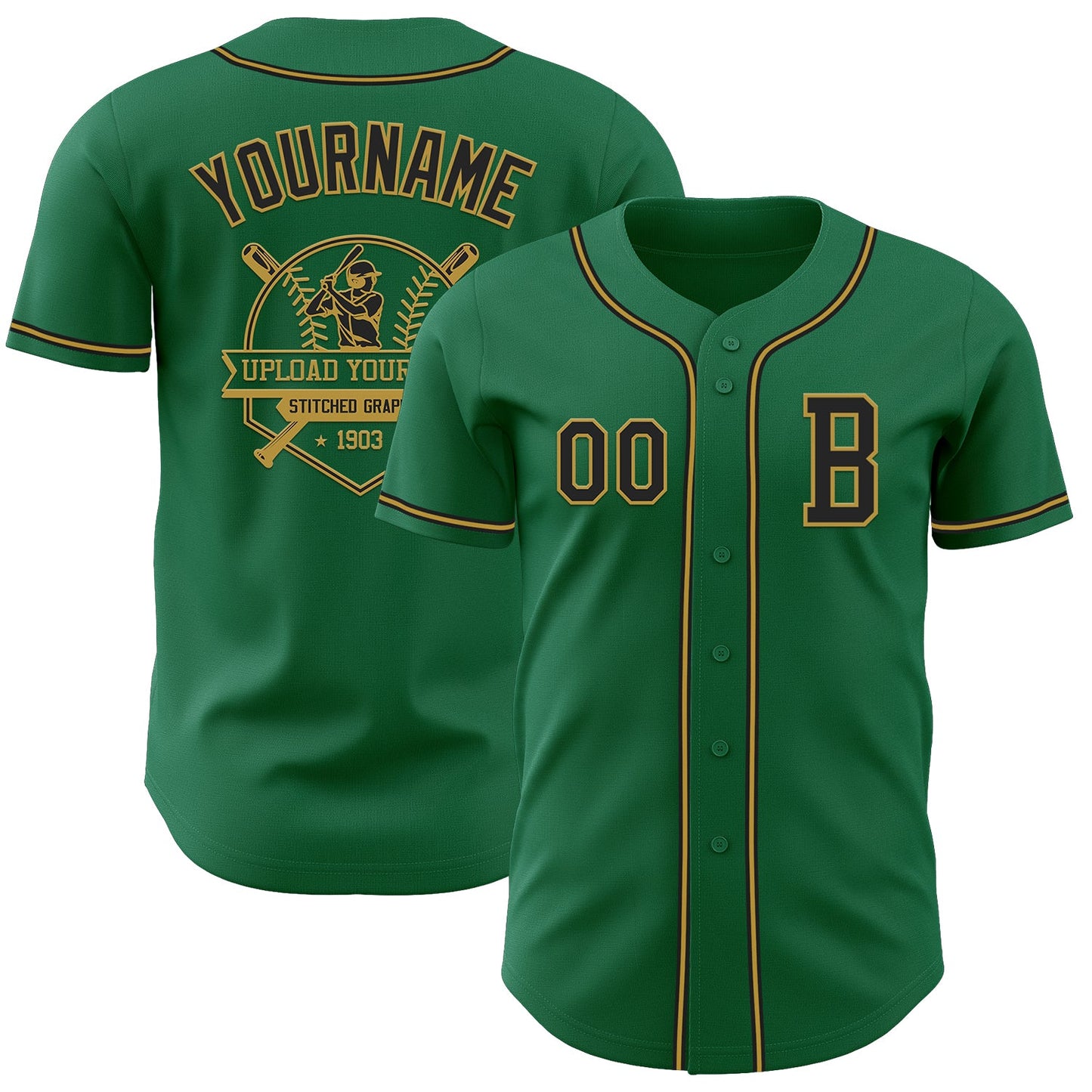 Custom Kelly Green Black-Old Gold Authentic Baseball Jersey - Sky-Custom