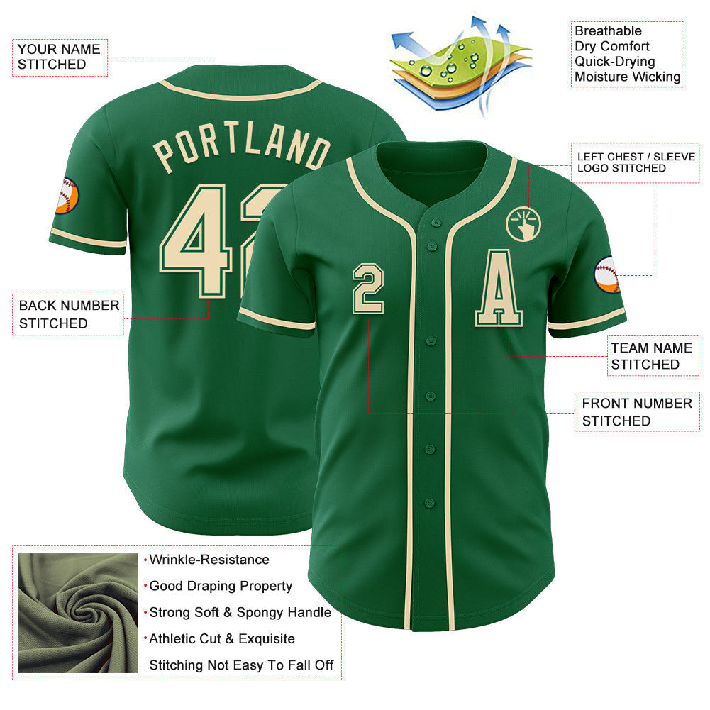 Custom Kelly Green Cream Authentic Baseball Jersey - Sky-Custom