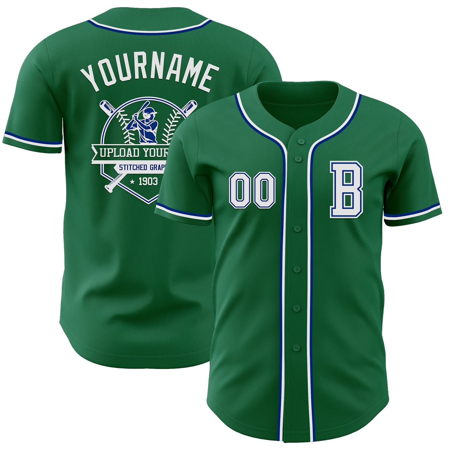 Custom Kelly Green White-Royal Authentic Baseball Jersey - Sky-Custom